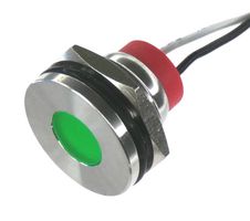 OSHINO LAMPS PL19SL022 LED Panel Mount Indicator, 520nm, 110 deg, Green, 12 V, 19 mm, 20 mA, 1.5 cd, IP67