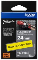 BROTHER TZE-FX651 Label Tape, Flexible, 24mm, P-Touch, Black on Yellow