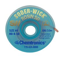 CHEMTRONICS 80-4-10 Desoldering Braid, Soder-Wick®, Rosin, #4 Blue, Static Dissipative Bobbin, 2.8mm x 10 ft