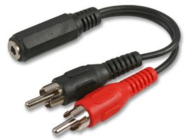 PRO SIGNAL PSG00183 Audio / Video Cable Assembly, 100mm Length, 3.5 mm Stereo Phone Jack to 2x RCA/Phono Plug, Black