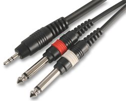 PULSE PLS00140 Audio / Video Cable Assembly, 3.5mm Stereo Jack Plug, 6.35mm (1/4") Mono Jack Plug, x 2, 3.9 ft