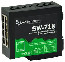 BRAINBOXES SW-718 Switch, Hardened, 8 Ports, Industrial, Gigabit Ethernet, DIN Rail, RJ45 x 8, 10Mbps, 100Mbps, 1Gbps