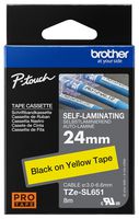 BROTHER TZESL651 TAPE, LABEL PRINTER, BLK/YLW, 8MX24MM