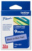 BROTHER TZE-521 Label Printer Tape, Adhesive-Laminated, Black on Blue, 8 m