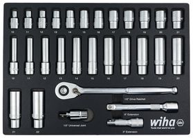 WIHA 33895 SOCKET SET, 1/2IN DRIVE, FOAM TRAY, 29PC