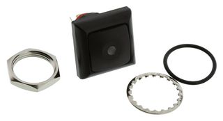 E-SWITCH RP8400B2M1CEBLKBLKRED. PB SW, SPST, 0.125A, 125VAC, RED, SOLDER