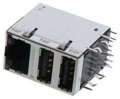 AMPHENOL COMMUNICATIONS SOLUTIONS RJMG231022830ER STACKED USB CONN, 2.0 TYPE A, R/A, 8POS