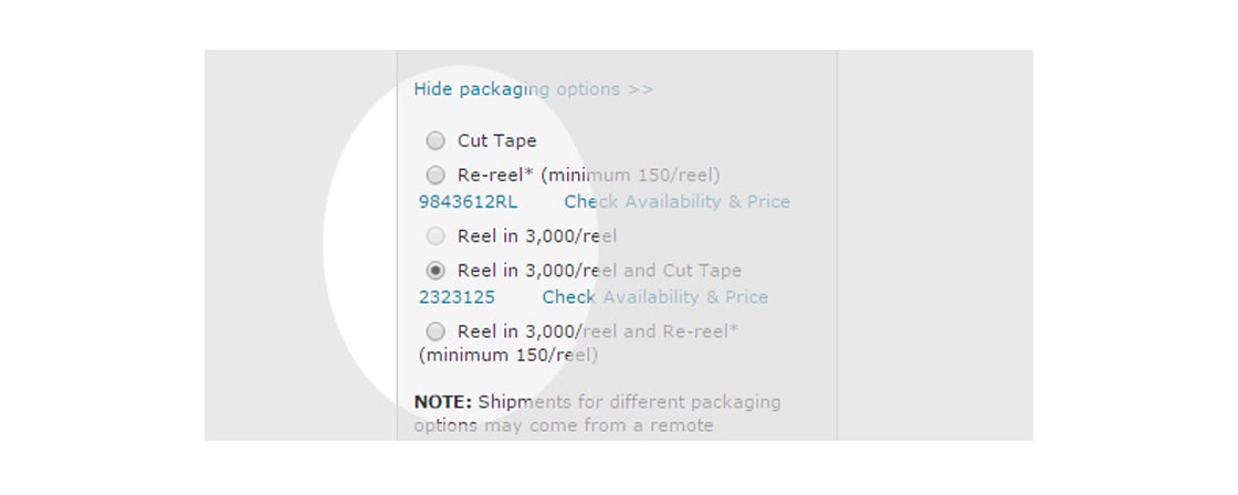Selecting your preferred packaging type, or default to the most appropriate packaging type based on quantity