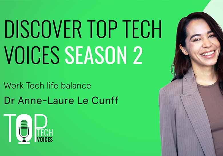 YouTube thumbnail for the Anne-Laure Le Cunff Top Tech Voices interview about curiosity, tiny experiments, mindful productivity and AI
